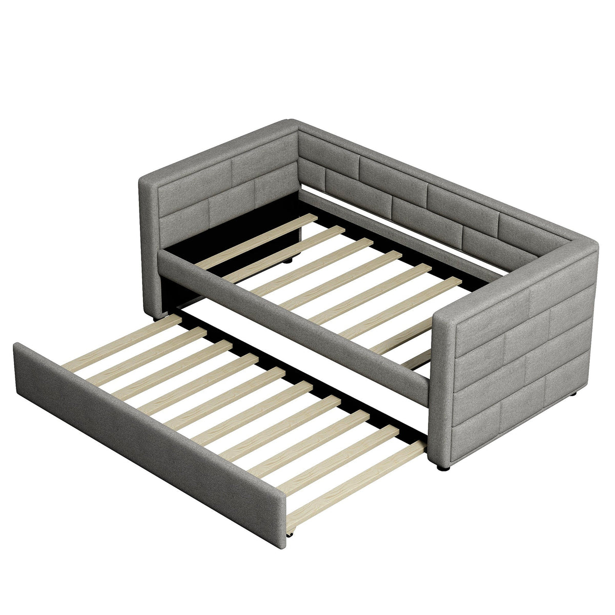 Gray Upholstered Twin Daybed with Pull-Out Trundle