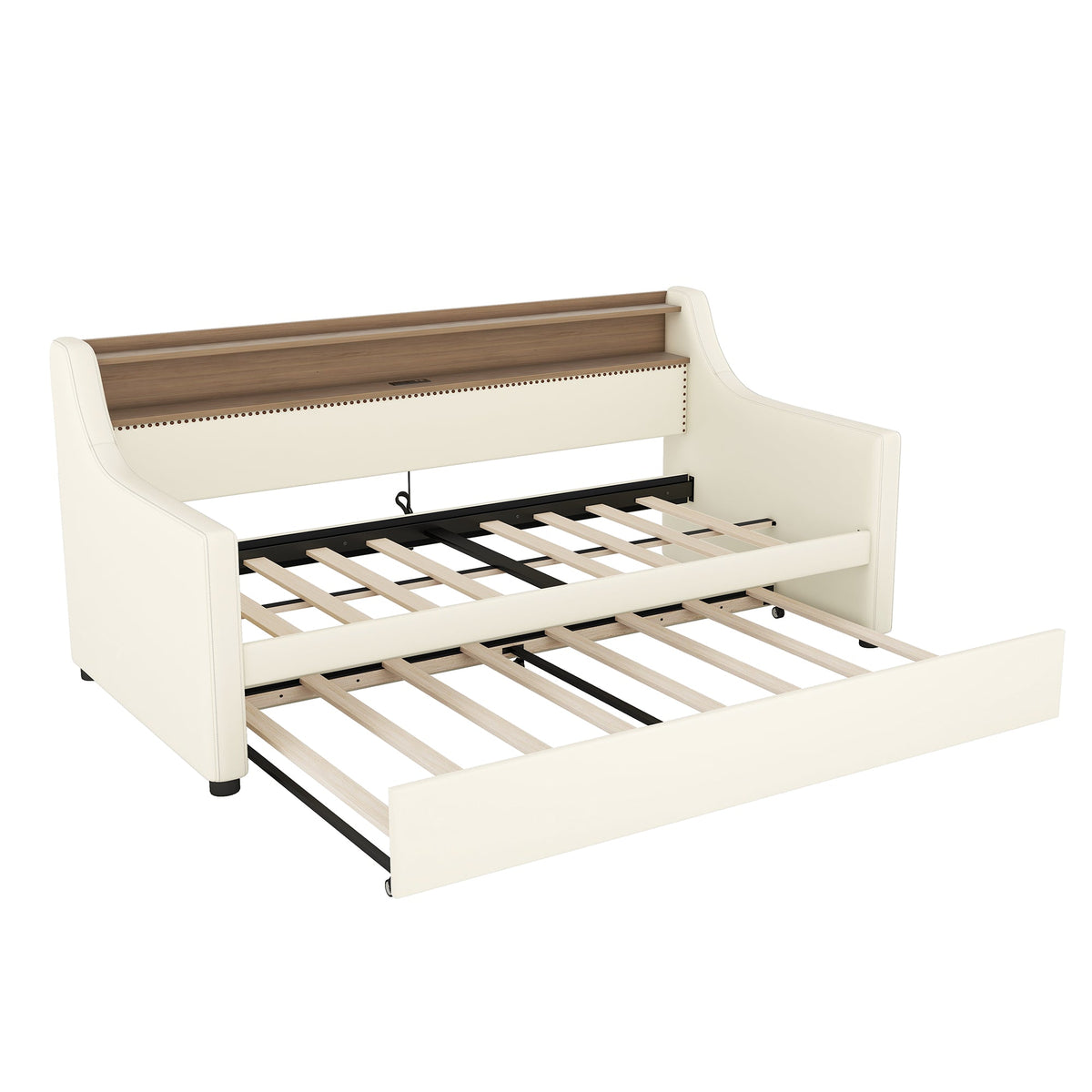 Twin Daybed with Trundle, Charging Shelf & LED Lights