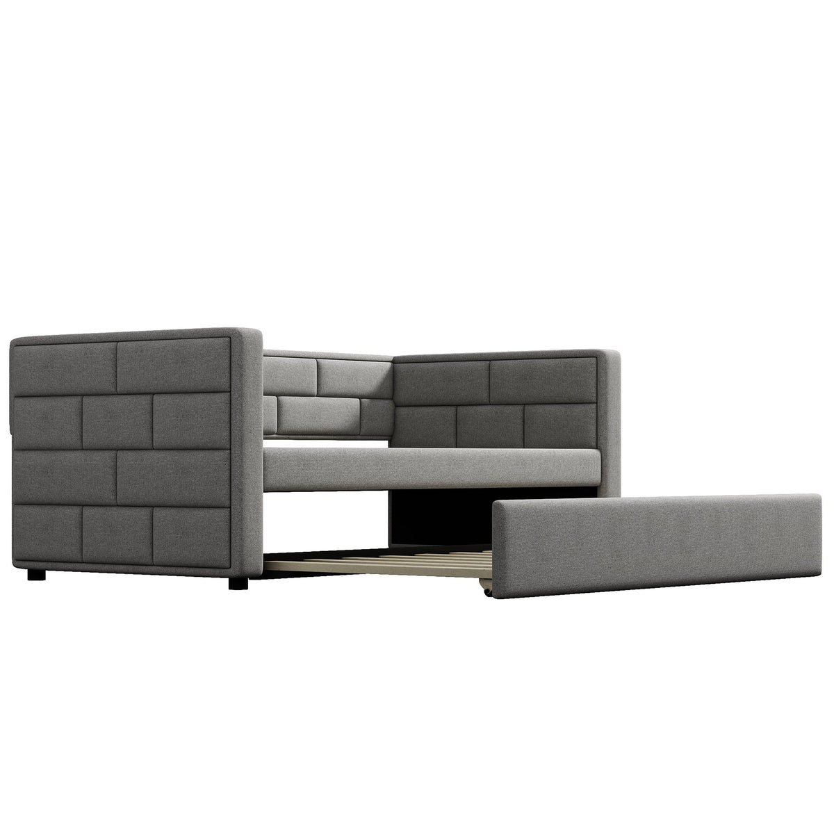 Gray Upholstered Twin Daybed with Pull-Out Trundle