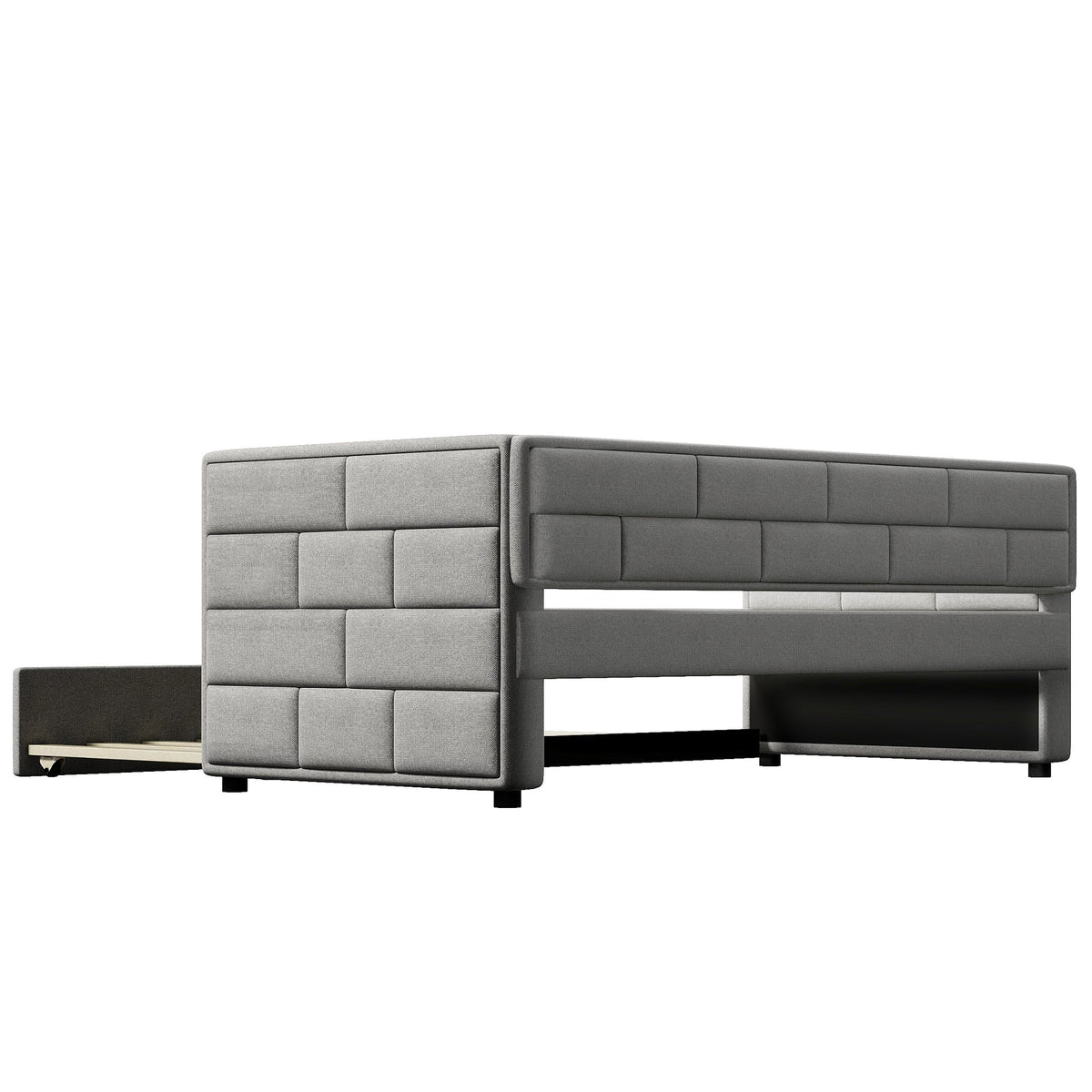Gray Upholstered Twin Daybed with Pull-Out Trundle