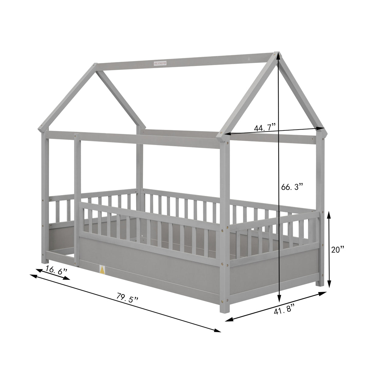 Toddler Twin Floor Bed with House Roof & Guardrails