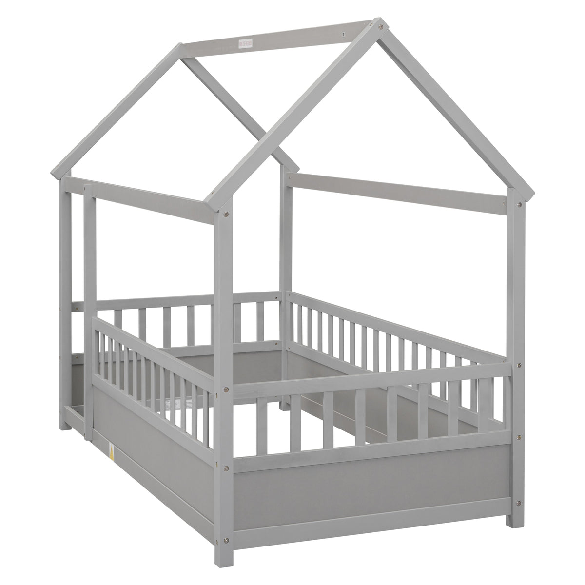 Toddler Twin Floor Bed with House Roof & Guardrails