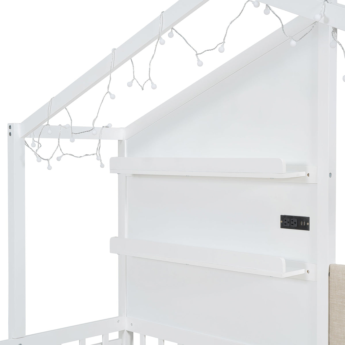 Twin House Bed with Sofa, Drawers and Charging Station