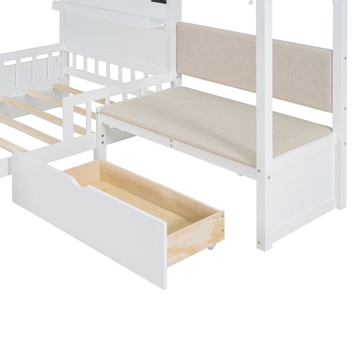 Twin House Bed with Sofa, Drawers and Charging Station