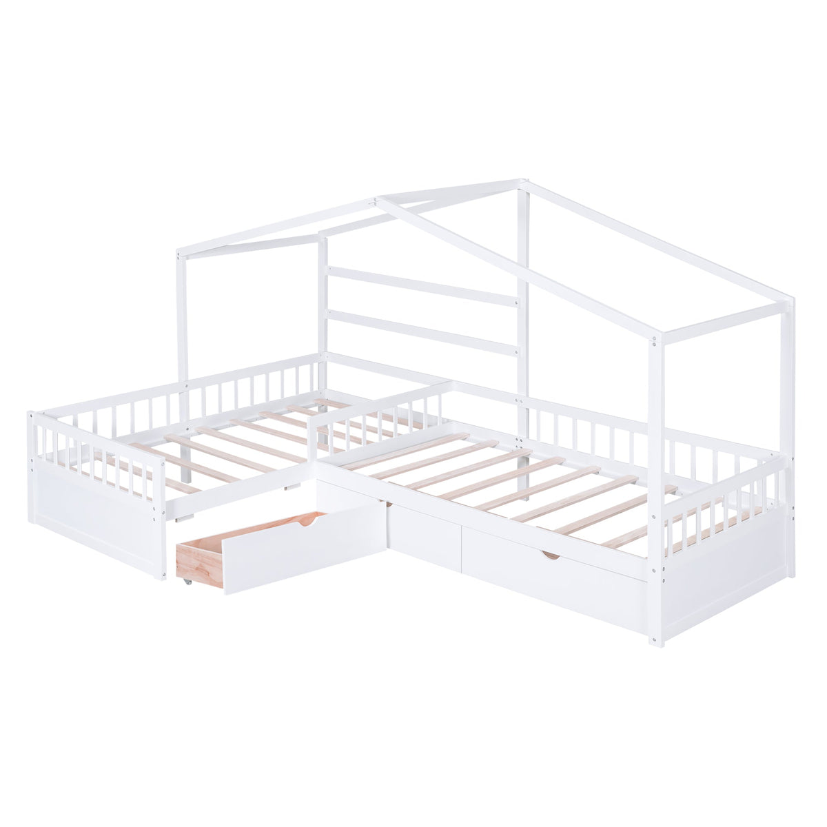 Kids Twin House Platform Bed with 3 Storage Drawers