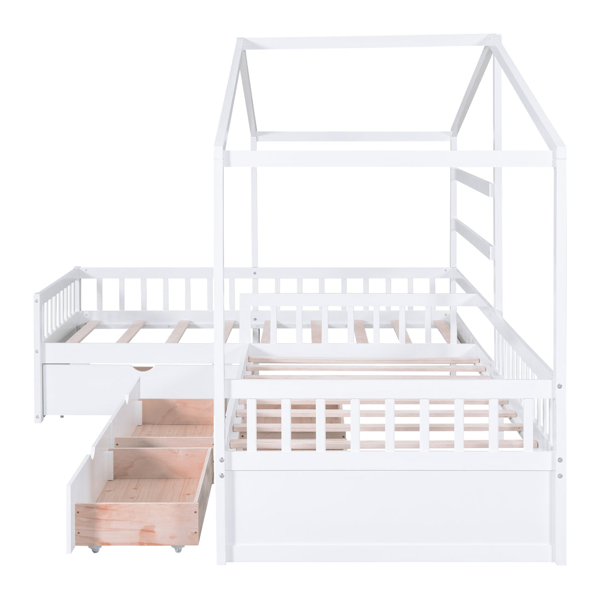 Kids Twin House Platform Bed with 3 Storage Drawers