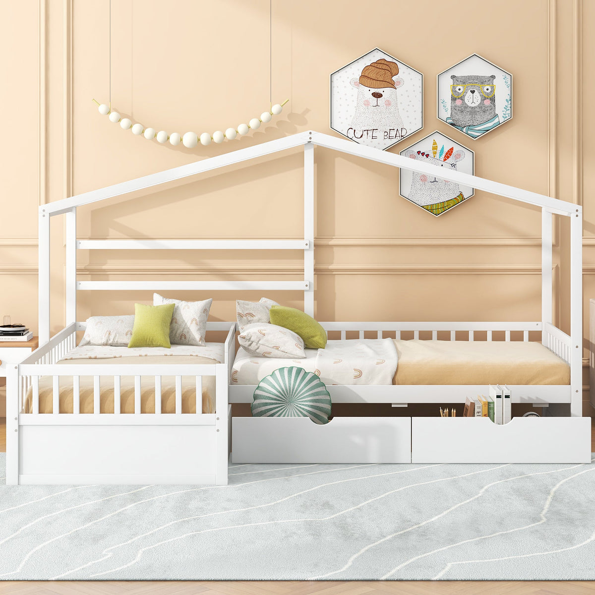 Kids Twin House Platform Bed with 3 Storage Drawers