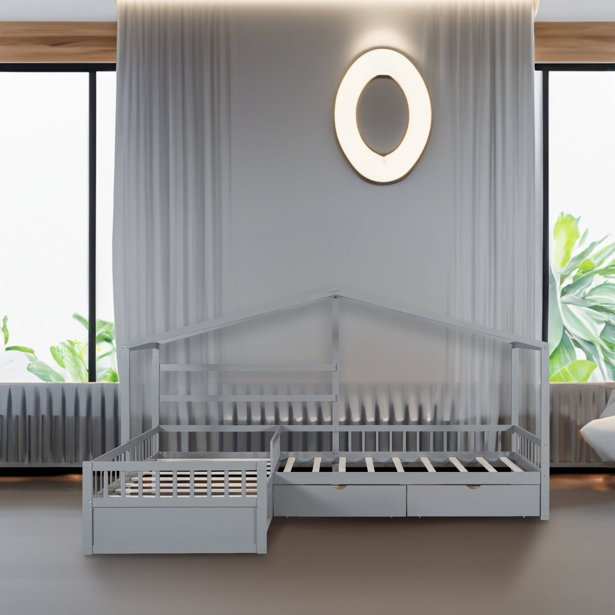 Twin Bed Frame for Shared Kids Room With Drawers