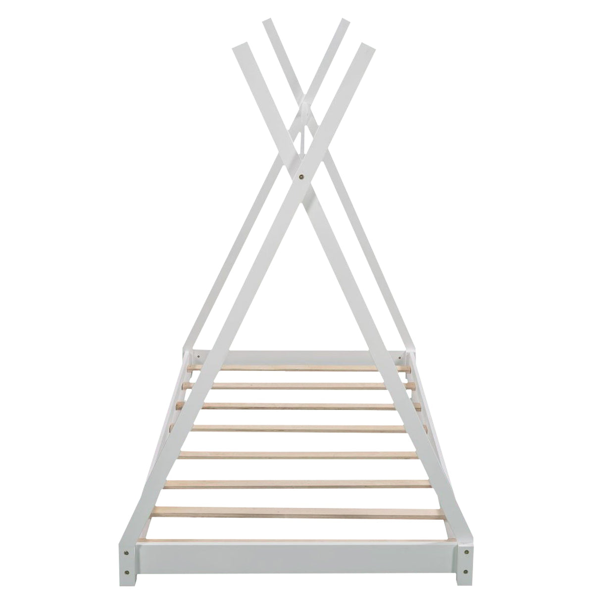 Twin Floor Bed with Tent Canopy for Kids, White Wood