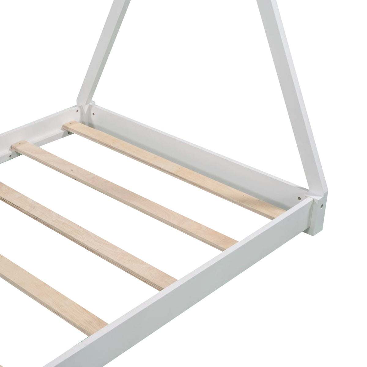 Twin Floor Bed with Tent Canopy for Kids, White Wood