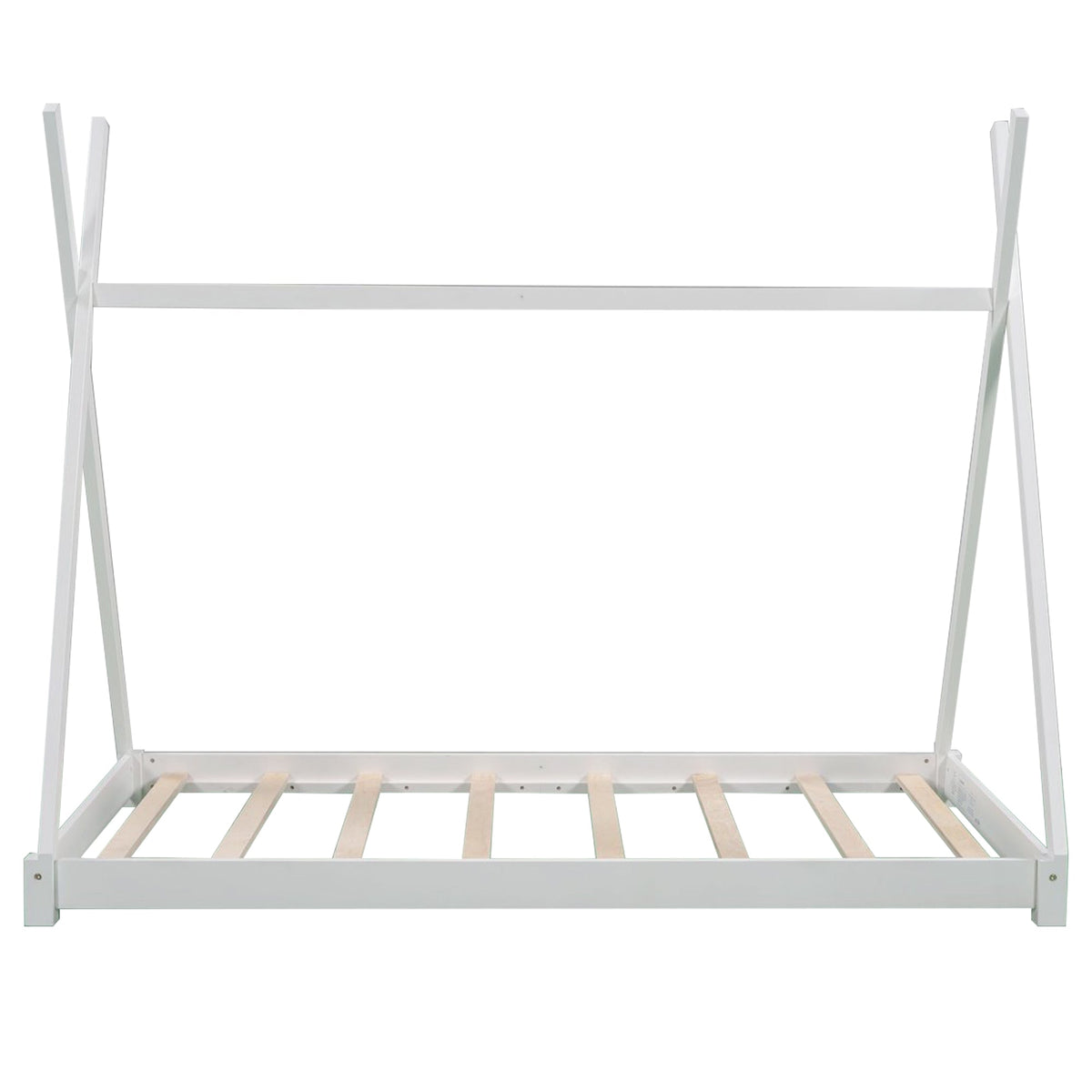 Twin Floor Bed with Tent Canopy for Kids, White Wood