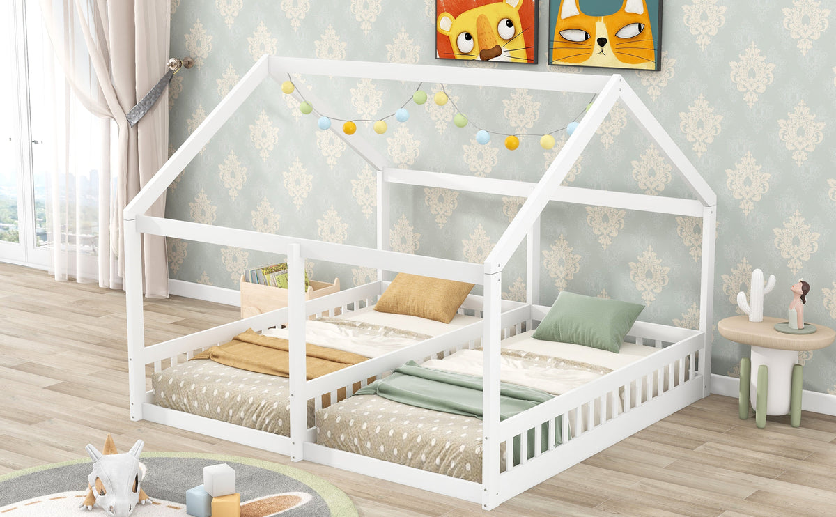 Twin House Platform Beds for Siblings Sharing a Room