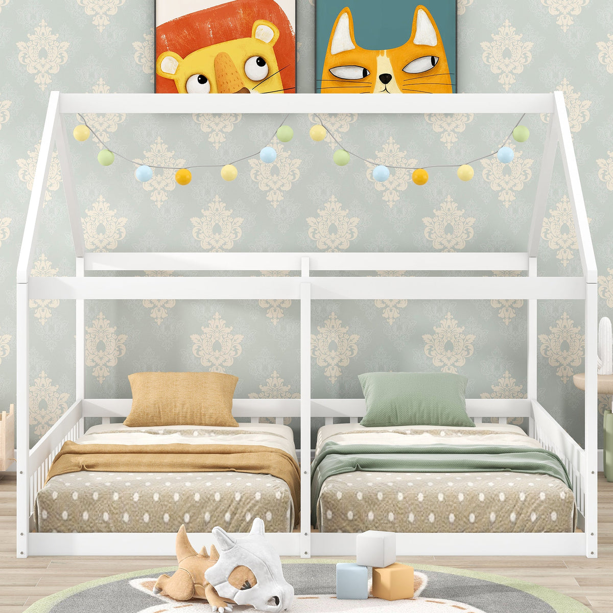 Twin House Platform Beds for Siblings Sharing a Room