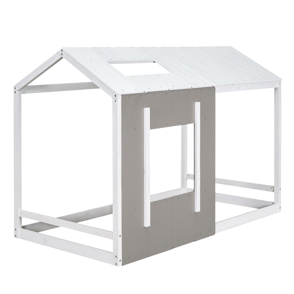 Twin House Platform Bed with Roof & Window for Kids