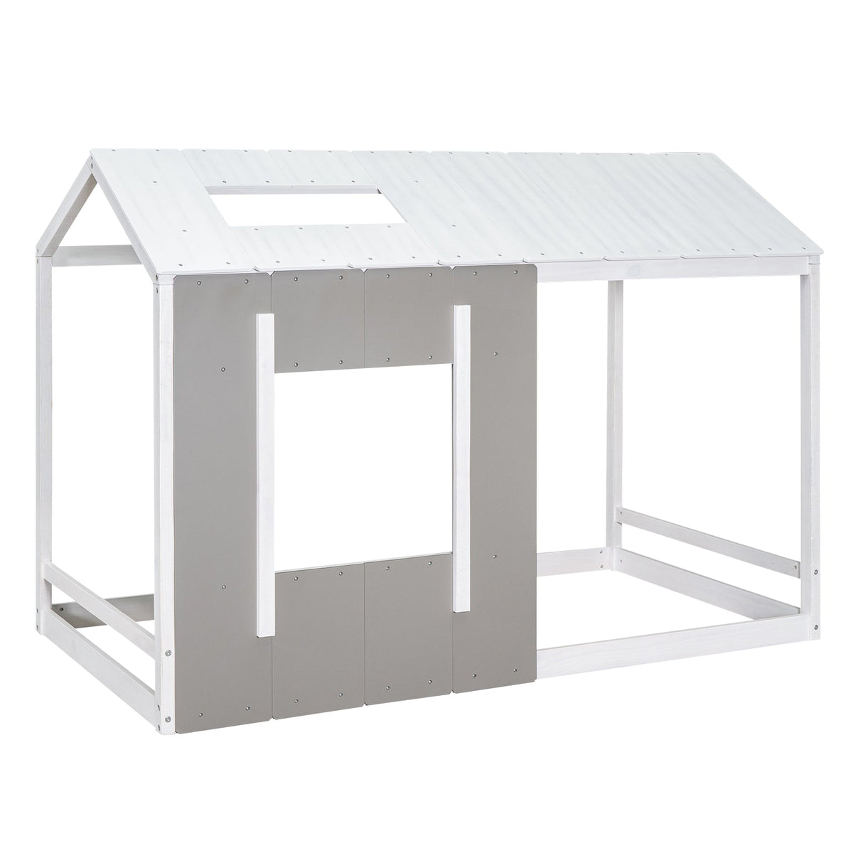 Twin House Platform Bed with Roof & Window for Kids