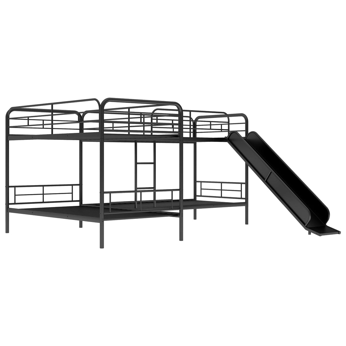 Twin Bunk Bed with Slide and Ladder, Black Metal