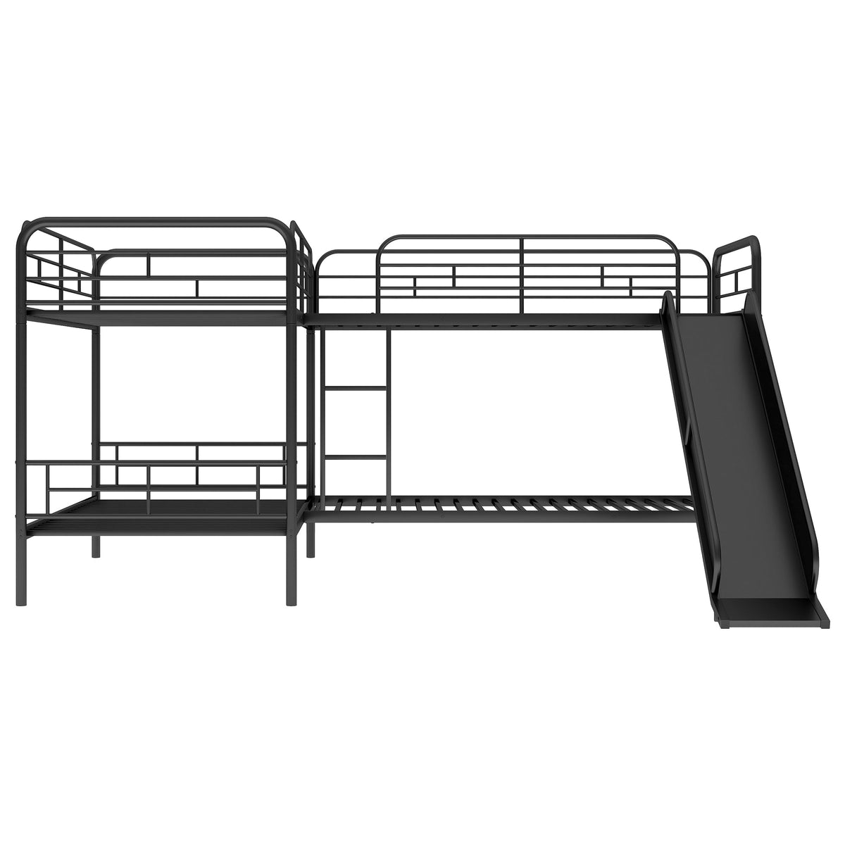 Twin Bunk Bed with Slide and Ladder, Black Metal