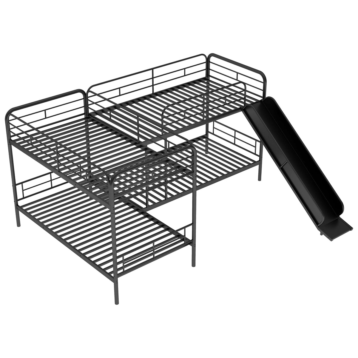 Twin Bunk Bed with Slide and Ladder, Black Metal