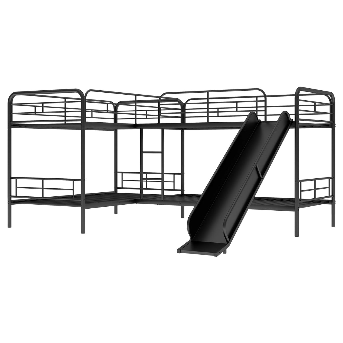 Twin Bunk Bed with Slide and Ladder, Black Metal