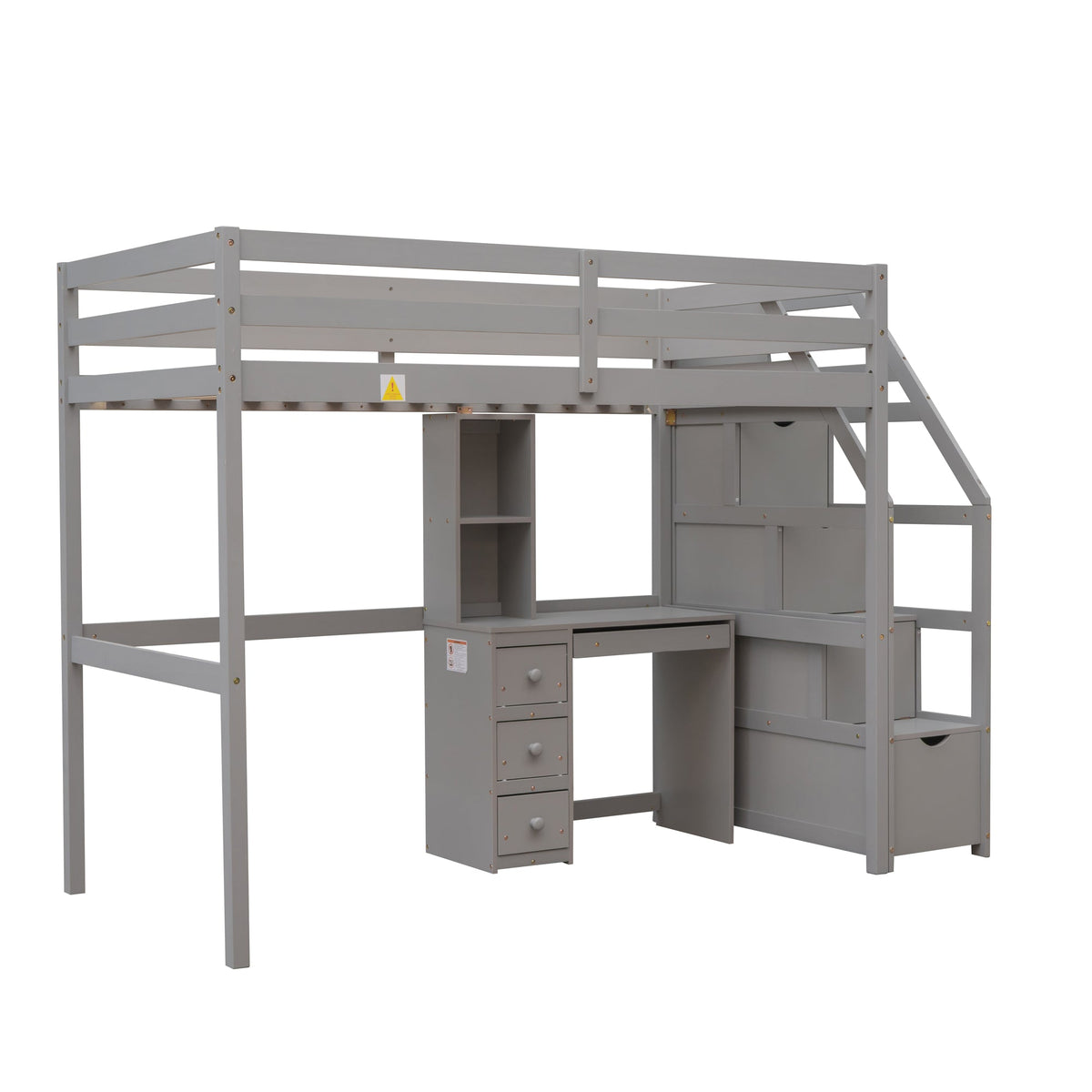 Twin Loft Bed with Desk, Drawers and Storage Stairs