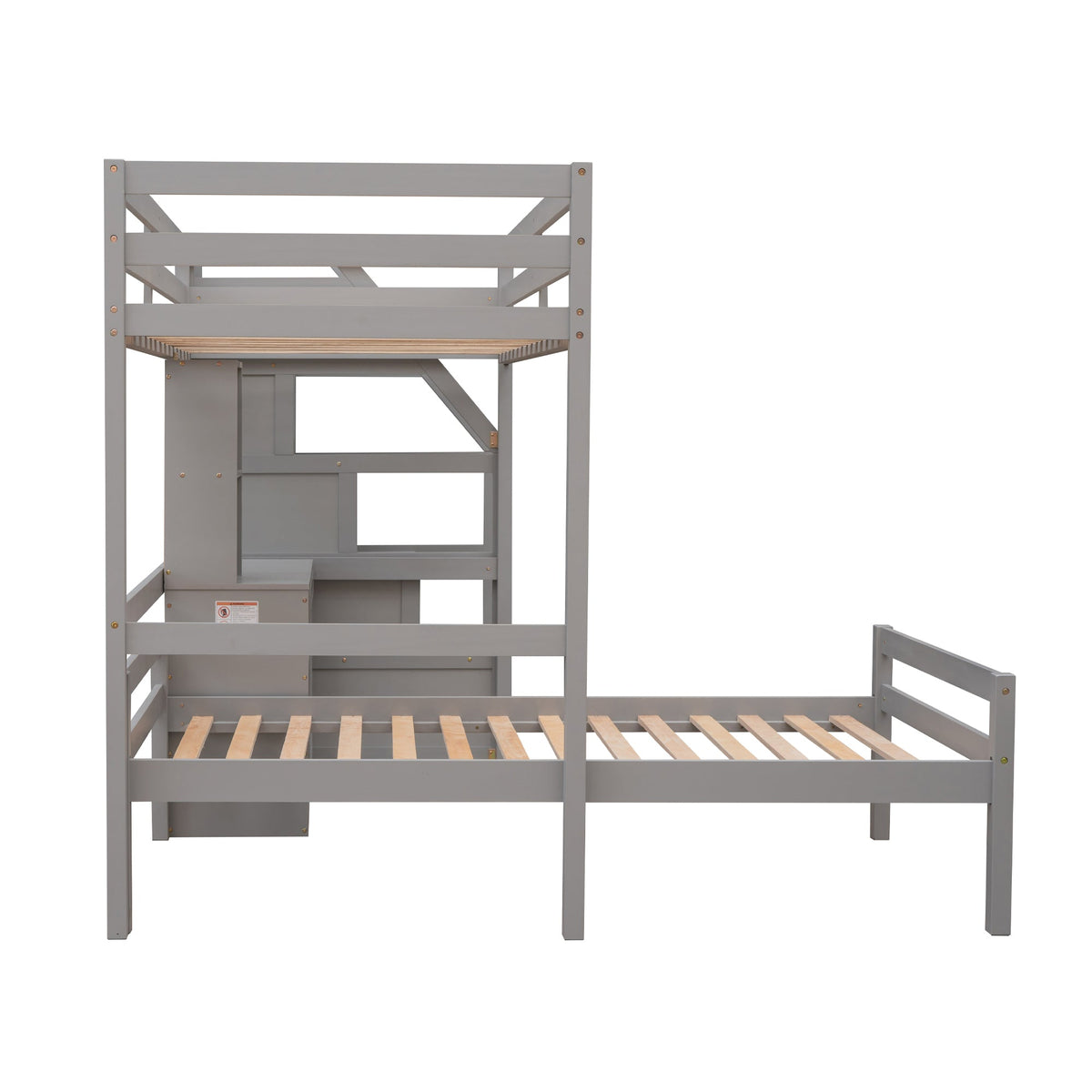 Twin Loft Bed with Desk, Drawers and Storage Stairs