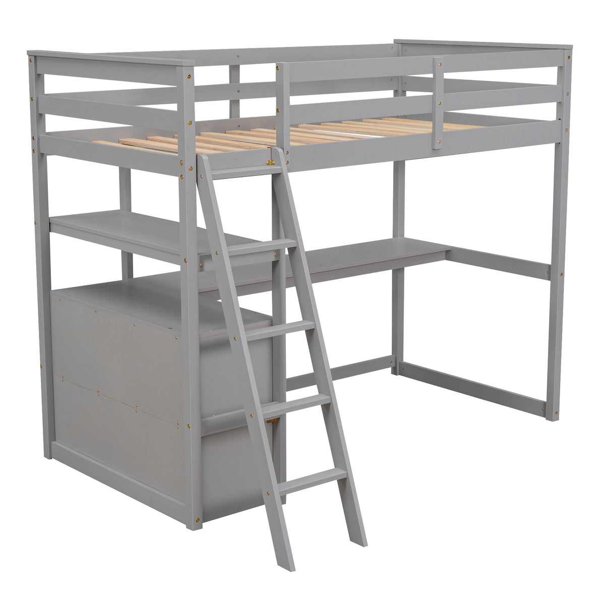Twin Loft Bed with Desk, Shelves & Drawers for Kids