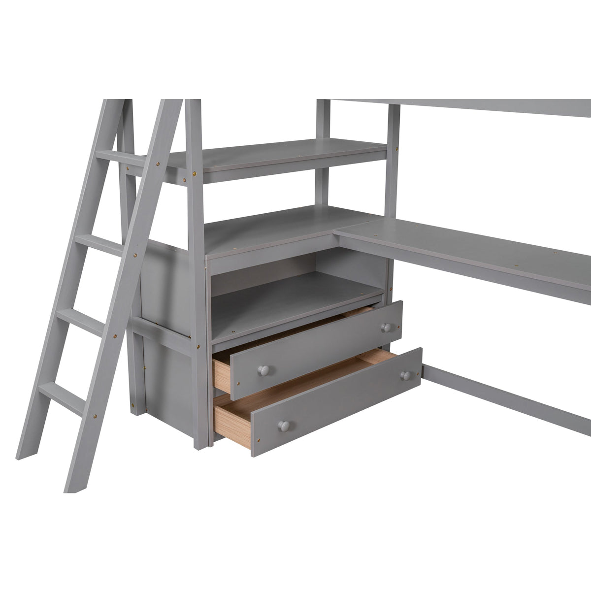 Twin Loft Bed with Desk, Shelves & Drawers for Kids