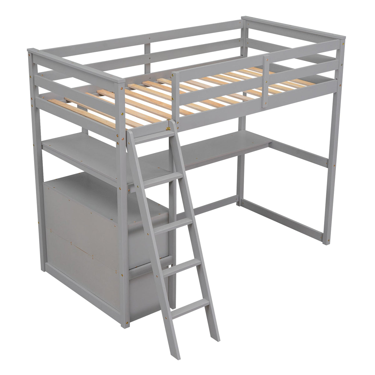 Twin Loft Bed with Desk, Shelves & Drawers for Kids