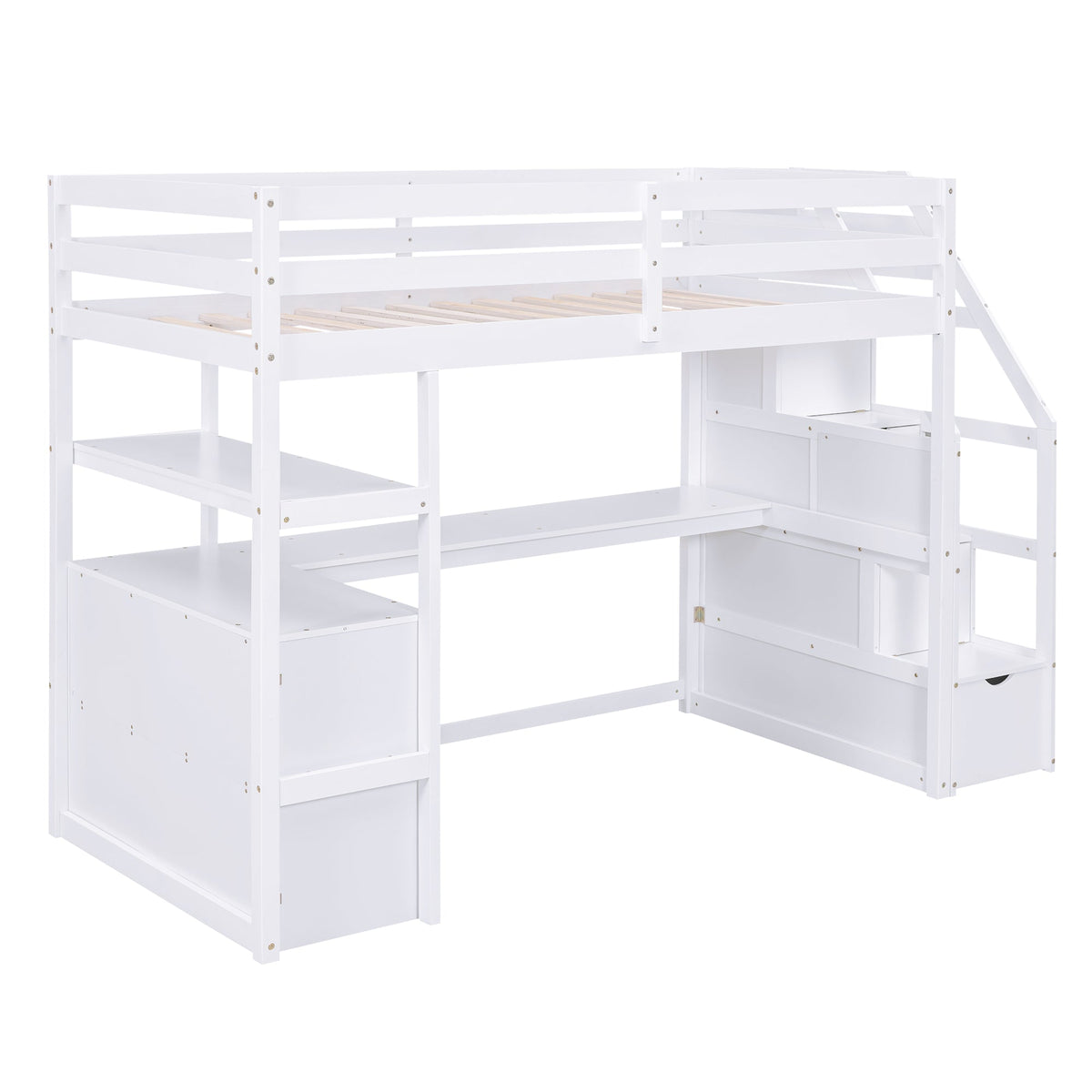 Twin Loft Bed with Desk and Storage Staircase