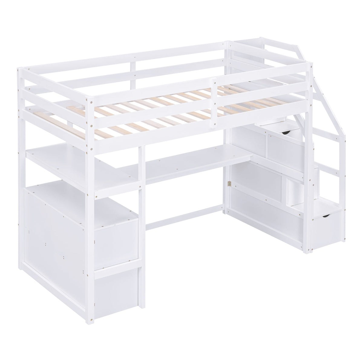 Twin Loft Bed with Desk and Storage Staircase