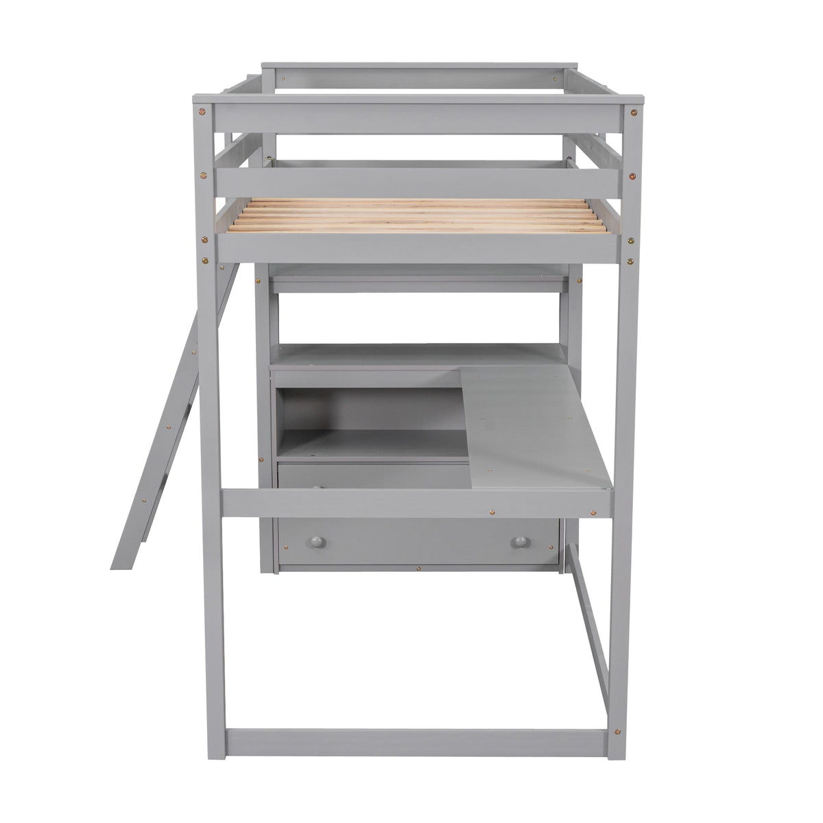 Twin Loft Bed with Desk, Shelves & Drawers for Kids