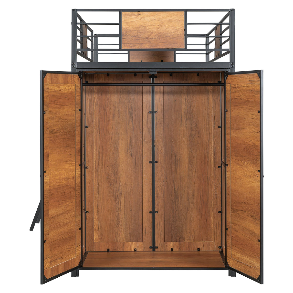 Twin Loft Bed with Desk and Wardrobe in Black Metal