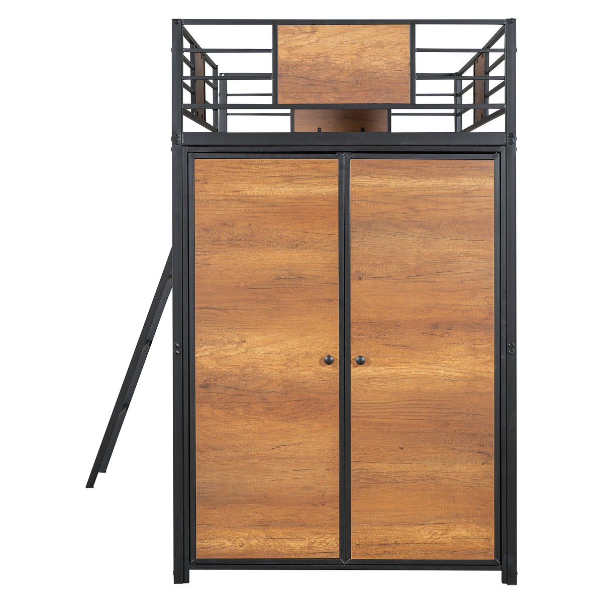 Twin Loft Bed with Desk and Wardrobe in Black Metal