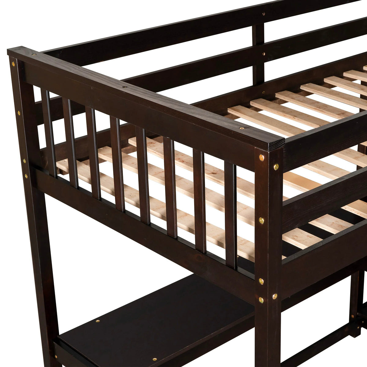 Twin Loft Bed with Desk and Shelves, Espresso Wood
