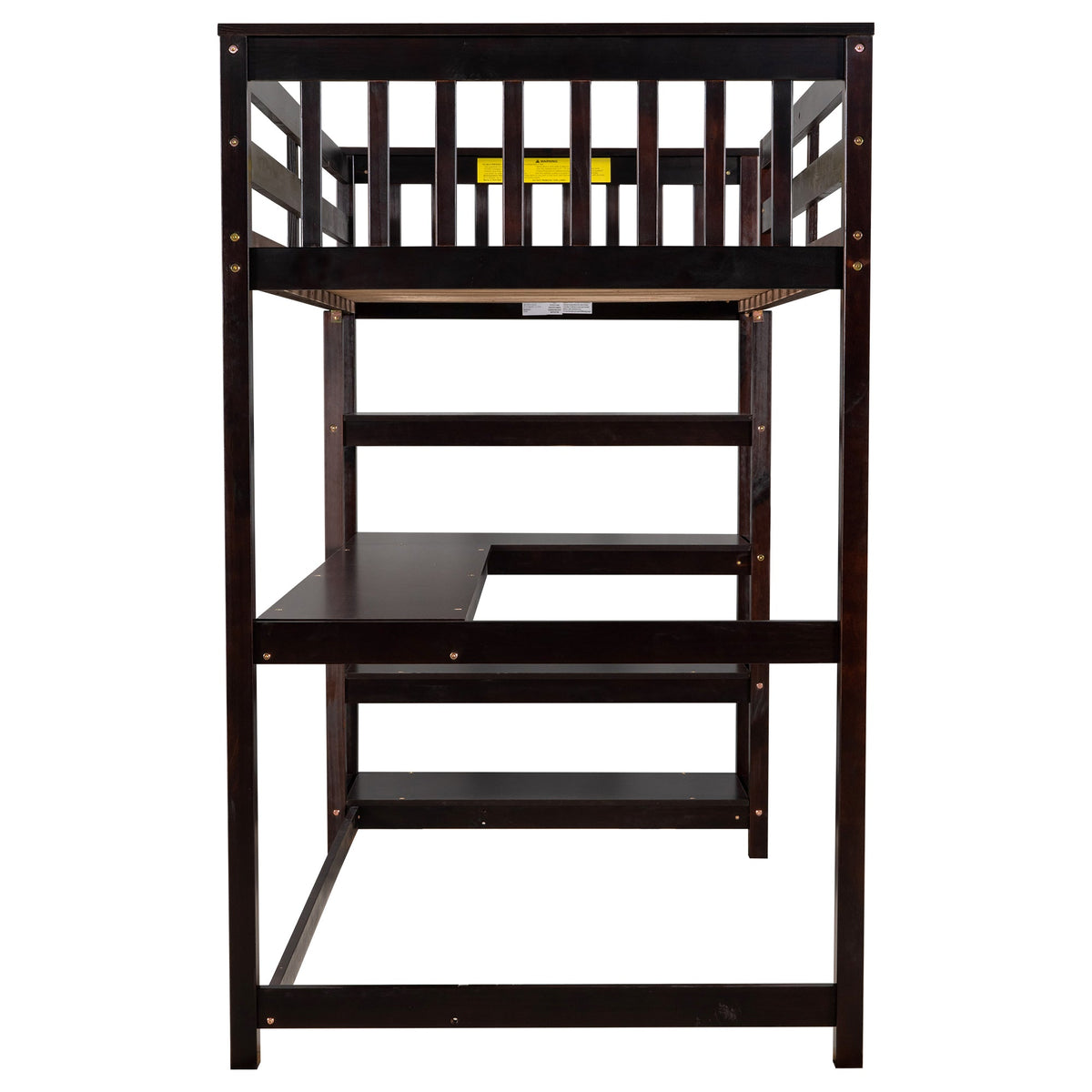 Twin Loft Bed with Desk and Shelves, Espresso Wood