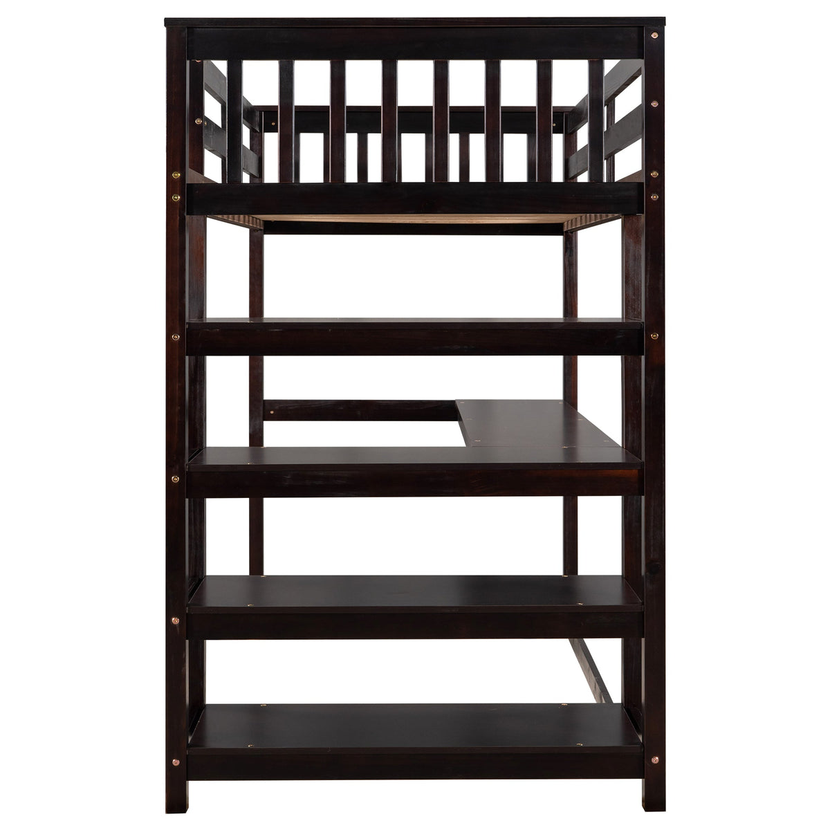 Twin Loft Bed with Desk and Shelves, Espresso Wood