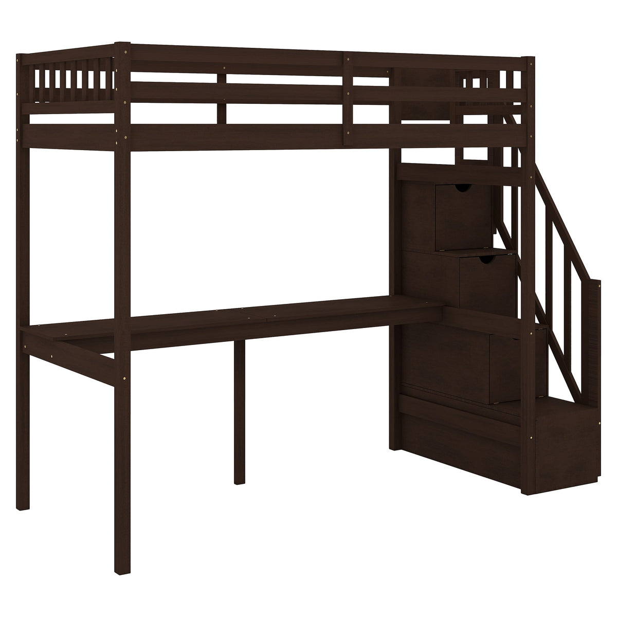 Twin Loft Bed with Storage Staircase and Built-in Desk