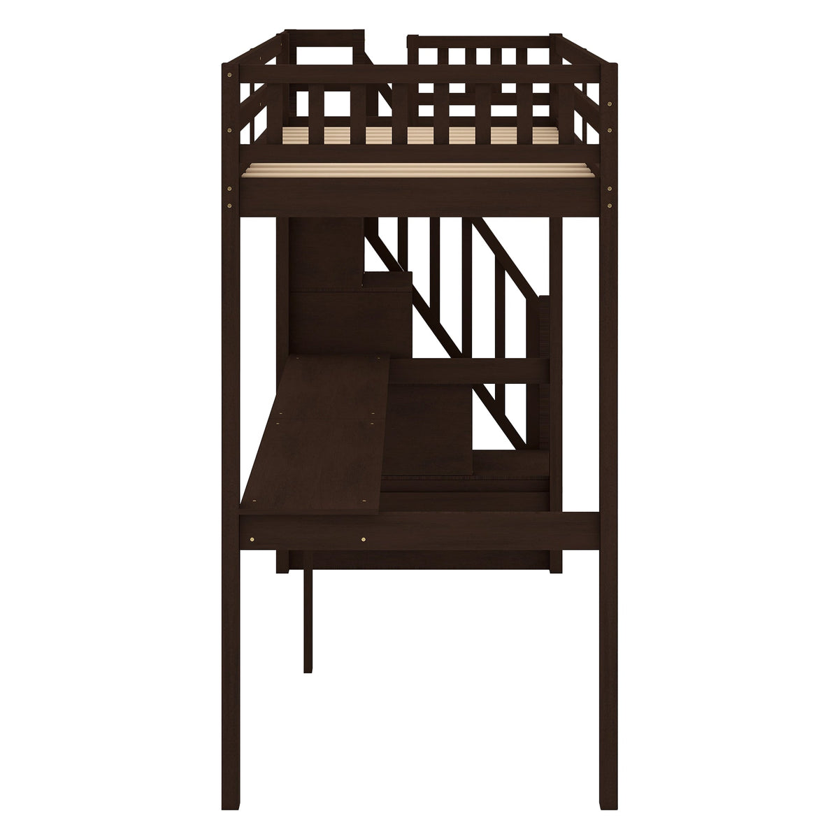 Twin Loft Bed with Storage Staircase and Built-in Desk