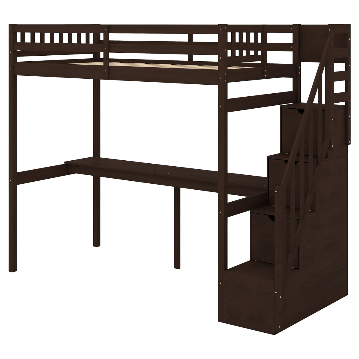Twin Loft Bed with Storage Staircase and Built-in Desk