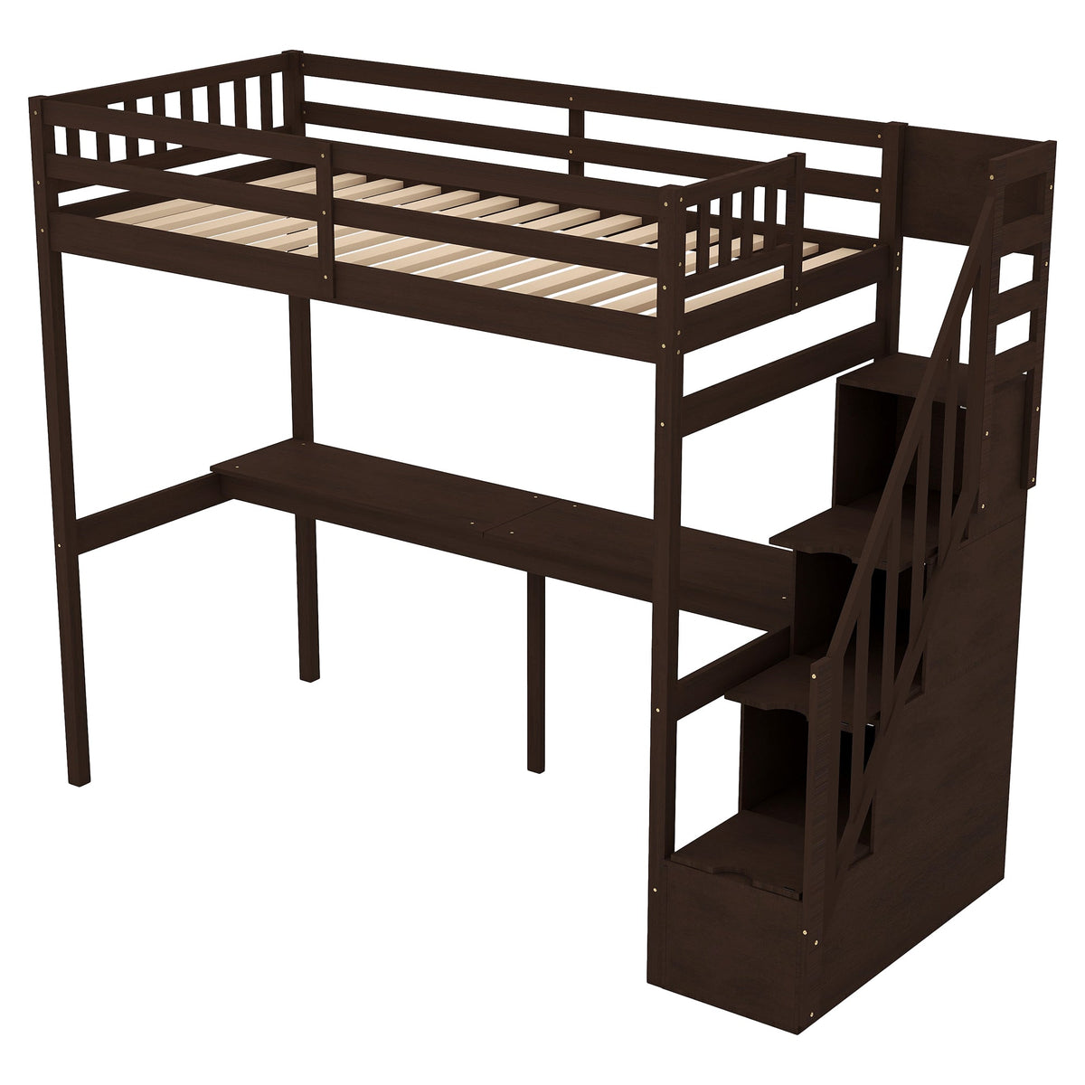 Twin Loft Bed with Storage Staircase and Built-in Desk