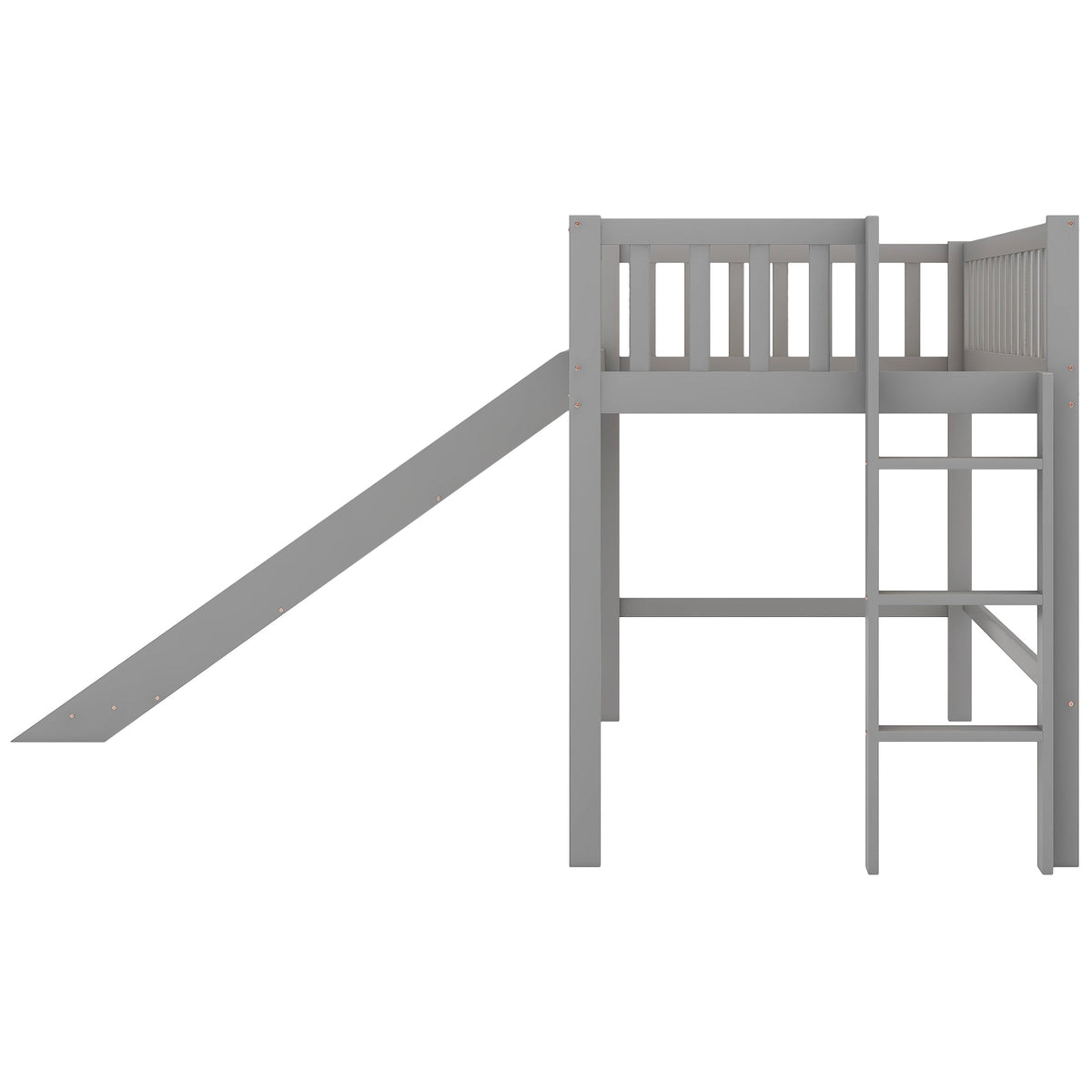 Twin Low Loft Bed with Slide and Ladder, Gray