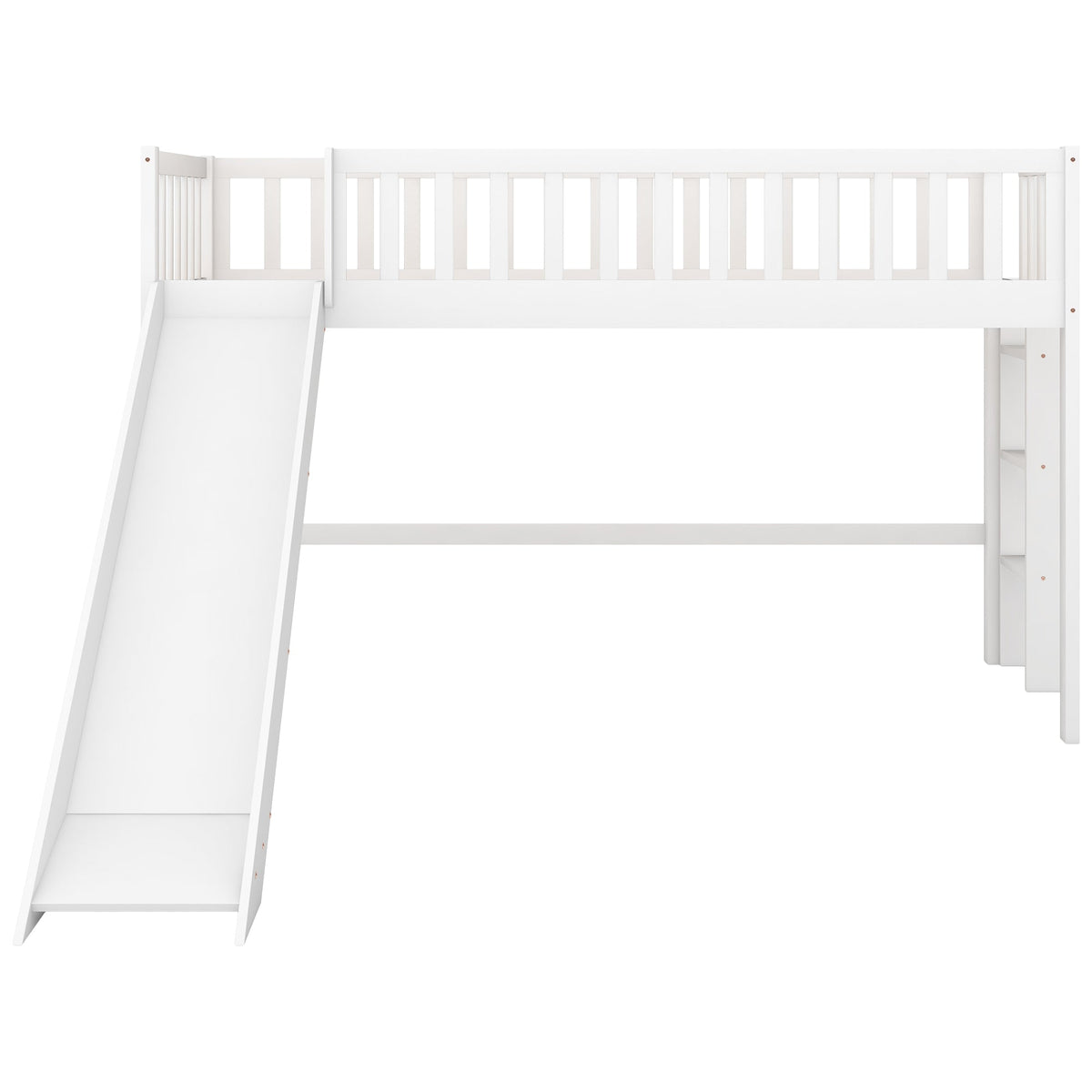 Twin Low Loft Bed with Slide and Ladder, White