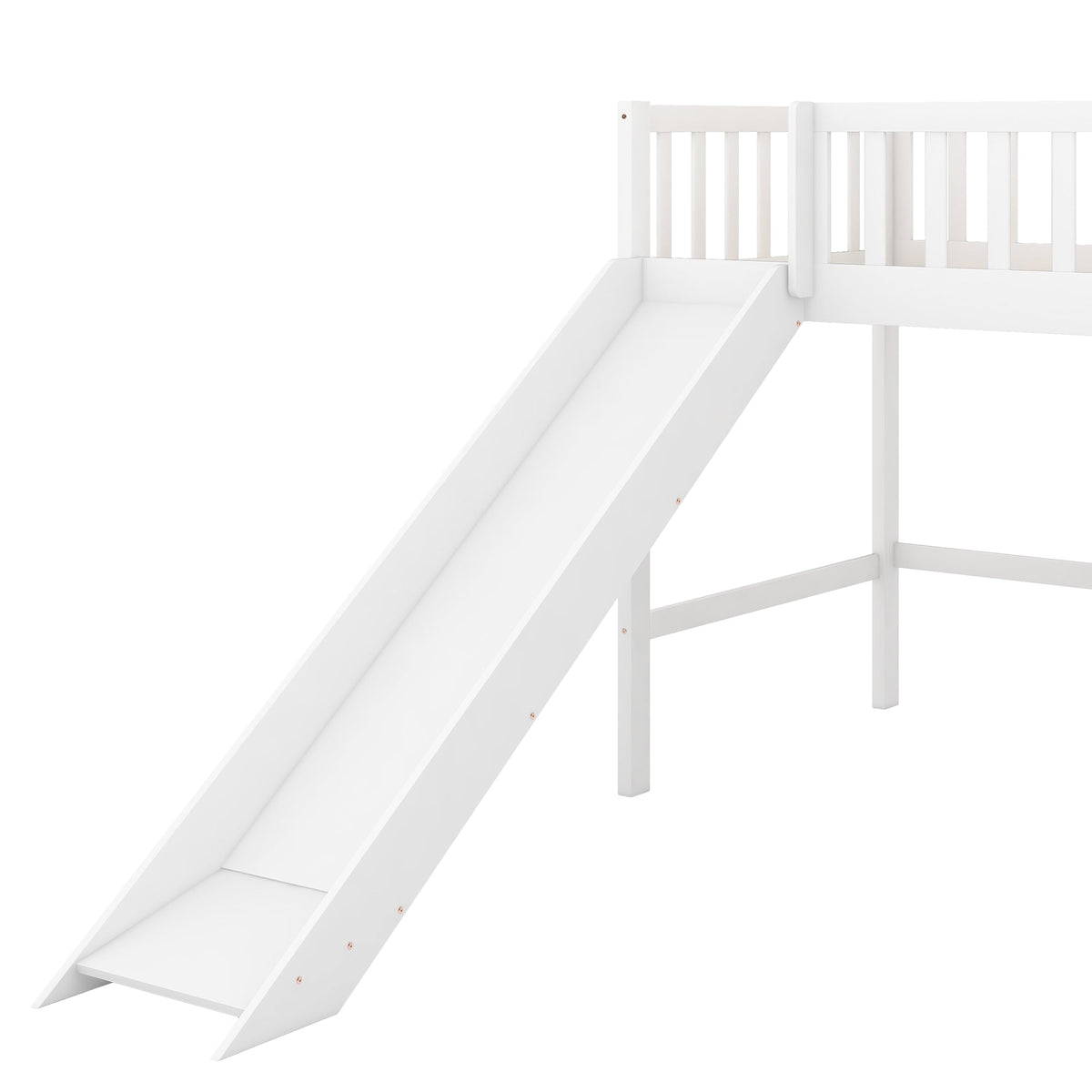 Twin Low Loft Bed with Slide and Ladder, White