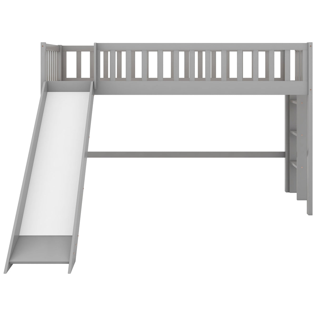 Twin Low Loft Bed with Slide and Ladder, Gray