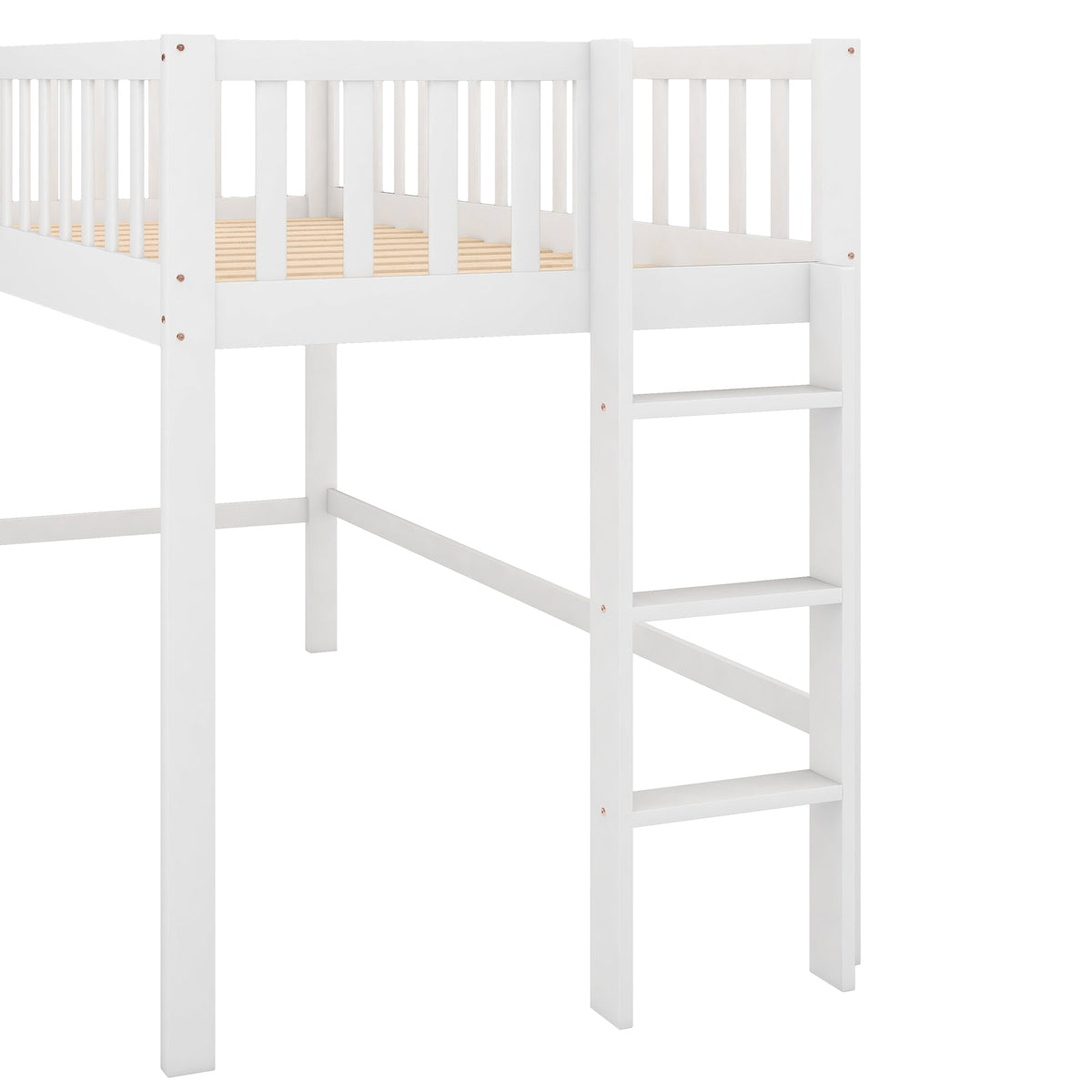Twin Low Loft Bed with Slide and Ladder, White