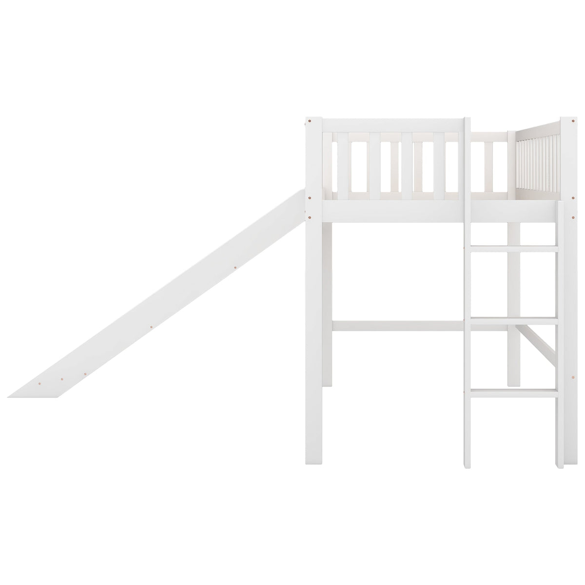 Twin Low Loft Bed with Slide and Ladder, White