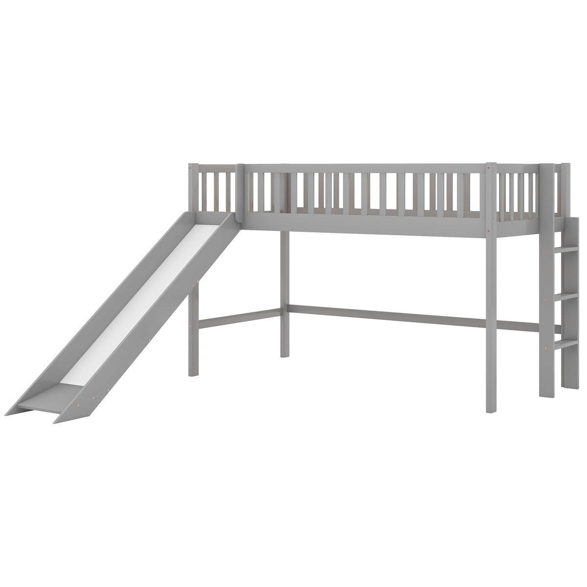 Twin Low Loft Bed with Slide and Ladder, Gray