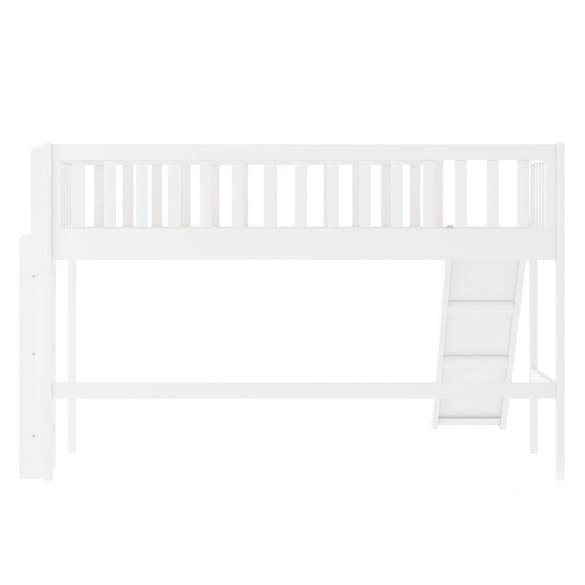 Twin Low Loft Bed with Slide and Ladder, White