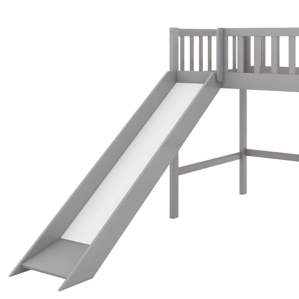 Twin Low Loft Bed with Slide and Ladder, Gray