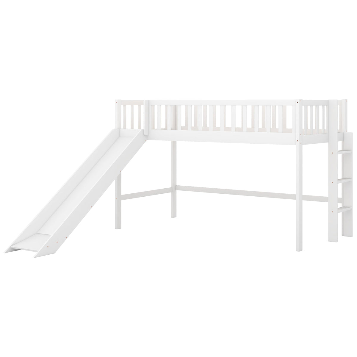 Twin Low Loft Bed with Slide and Ladder, White